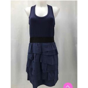 NWT BCBGMAXAZRIA Navy Blue Ruffle Tiered Dress Size L MSRP $218